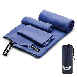Toalla Deportiva, EASYTAO Toalla Microfibra 3PCS, Toalla Gym Suave y Ligero para Natacion, Deporte, Baño, Viajes, Yoga, Etc, con Una Bolsa, 3 Tallas (Azul Tibetano, 76 * 152cm+40 * 80cm+30 * 30cm)