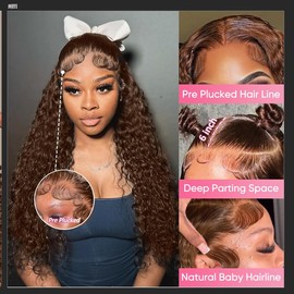 Chocolate Brown 13x6 Deep Wave Lace Front Wigs Human Hair 210Density Curly Wig HD Lace Front Wigs Human Hair Pre Plucked Frontal Wigs Human Hair Brown Glueless Wig For Women 26Inch