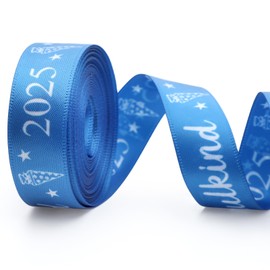 Cindeer 6 Yards Woven Ribbon School Child 2025 for School Cones and First Day of School Gifts, 16 mm Wide, School Beginner, Gift Wrapping, Sibling Bag (Blue Ribbon with White Text)