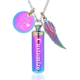Cylinder Urn Ashes Necklace for Women Men Butterfly Cremation Jewelry Ash Loved One Memorial Angel Wing Pendant