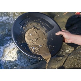 SE 14 Inch Gold Panning Pan - Dual Riffles for Easier Mining and Prospecting, Black