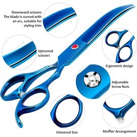 TOPIND Professional Dog Grooming Clippers - 5-Piece Clipper Set 7-Inch Trimmer, Curved Clippers, Thin Clippers, Comb with Case, Steel Pet Modern Set (Blue)