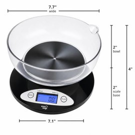 Smart Weigh Digital Kitchen Scale with Removable Bowl – 11lb/5kg Capacity, 0.1oz/1g Precision – High Accuracy Food Scale for Baking, Cooking & Meal Pr
