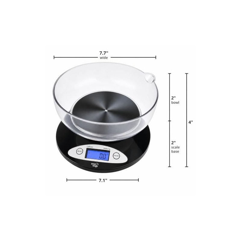 Smart Weigh Digital Kitchen Scale with Removable Bowl – 11lb/5kg