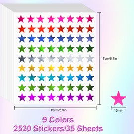 Star Metallic Stickers, 2520 PCS, 0.6" Foil Stars for Kids Reward & Behavior Chart, School & Classroom Supplies, DIY