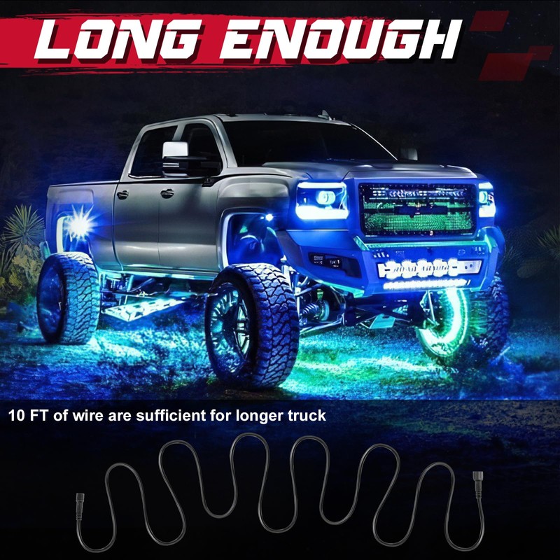 OFFROADTOWN Rock Lights Extension Wire, 2 Pack 10FT 4 Pin