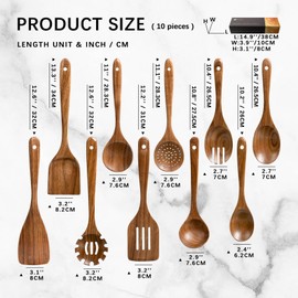 Hefild Wooden Spoons for Cooking, Nonstick Cooking Utensil Set with 10 Piece Acacia Wooden Spatulas and Spoons for Cooking, Terrific for Everyday Kitchen Tasks