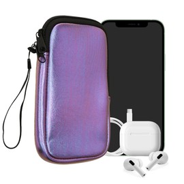 kwmobile Neoprene Phone Pouch Size XXL - 7" - Universal Cell Sleeve Mobile Bag with Zipper, Wrist Strap - Metallic Lavender