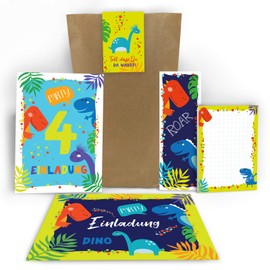 Junaversum 8 invitation cards for the 4th Children's birthday boy dinosaur invitations fourth birthday