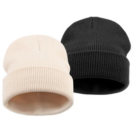 DRESHOW Pack of 2 Toddler Beanie Children's Winter Hats Kids Soft Knitted Unisex Hat for Baby Boys Girls Warm Hat Hats for 6 Months - 7 Years, 2 pack hats: beige/black