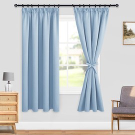 DWCN Blackout Curtains for Bedroom Thermal Insulated Curtain with Tiebacks Pencil Pleat Curtains for Living Room 46 x 54 inch Length, Light Blue, 2 Panels