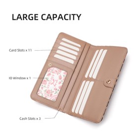 TAOSITUE RFID Slim Wallet for Women Thin Card Holder Travel Wallet Bifold Clutch Long Women's Wallet, Mushroom, S, Casual