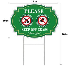 2 Pack Keep Off Grass Sign with Metal H-Stake, 14"X10" Dog Signs No Pooping and Peeing, be respectful to your lawn yard, Double Sided, Corrugated Plastic, Waterproof, Outdoor Use