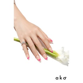ako Almond Press On Nails Short - Bright Pink French Tips, Glossy Acrylic Gel Press On Nails for Women, Reusable False Nails Kit - 30 Stick on Nails in 15 Sizes, Adhesive Tabs & Prep Pad