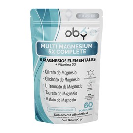 Oby Magnesio Complex 5 tipos: Citrato de Magnesio, Glicinato, Treonato, Taurato, Malato y Vitamina D3 - Alta Pureza, Biodisponibilidad y Absorción. Polvo 600 g | 60 tomas 60 dias (60 Porciones, Limón)