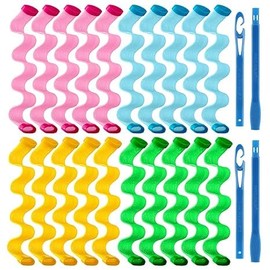 28 Pieces Hair Curlers Spiral Curls No Heat Wave Hair Curlers Styling Kit with 2 Pieces Styling Hooks for Most Kinds of Hairstyles (45 cm, Assorted Color)