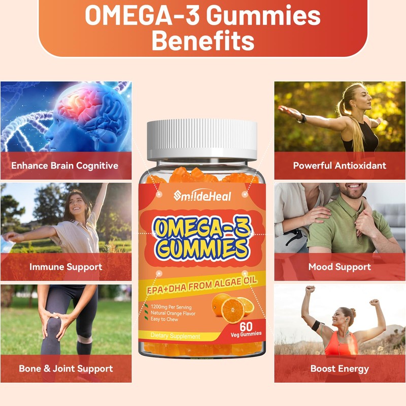 Omega 3 Gummies Supplement 1000mg, High Absorption DHA & EPA,