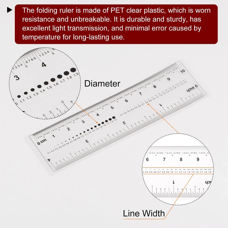 sourcing map Film Flexible Ruler 4 Inch 0.1mm Scale PET