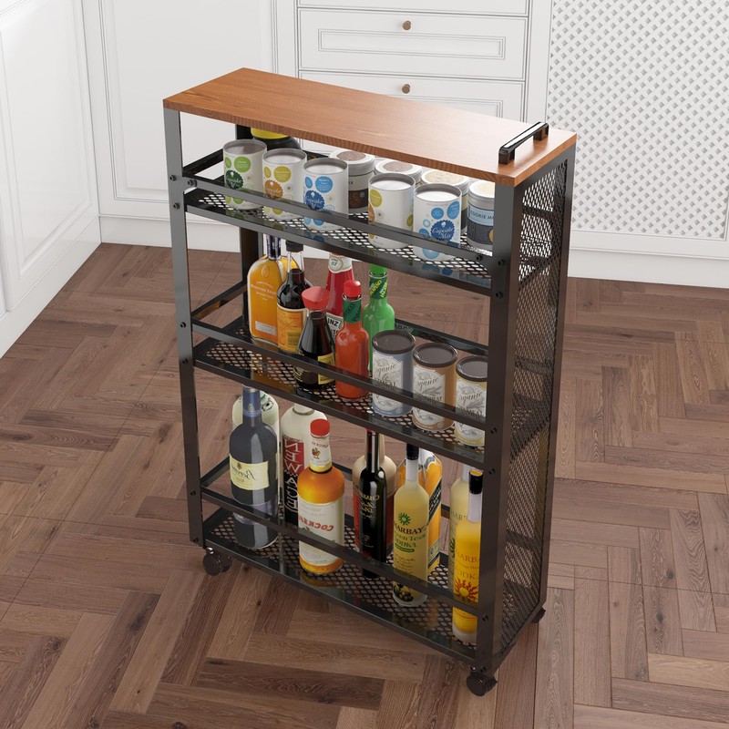 fusehome 2024 New, Slim Kitchen Storage Cart, 3-Tier Metal Rolling