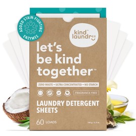Kind Laundry Detergent Sheets with Stain-Fighting Enzymes - Plant Powered Eco-Friendly Laundry Soap Sheets - Home or Travel Laundry Detergent Fragrance Free, 60 Loads (Mom's Choice Award Winner)
