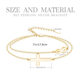 OHAYOO Infinity Bracelet Women's 925 Sterling Silver Rose Gold Bracelet Infinity Sign with Cross Bracelet Infinity Jewellery Gifts for Girlfriend Women Girls Mum, Sterling Silver, Cubic Zirconia
