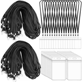 400 Pack Neck Lanyard Bulk with ID Card Holder Lanyards for ID Badges Vertical Name Badge ID Card Holders Flat Neck Lanyards with Clip for Nurses Teacher Students, Black
