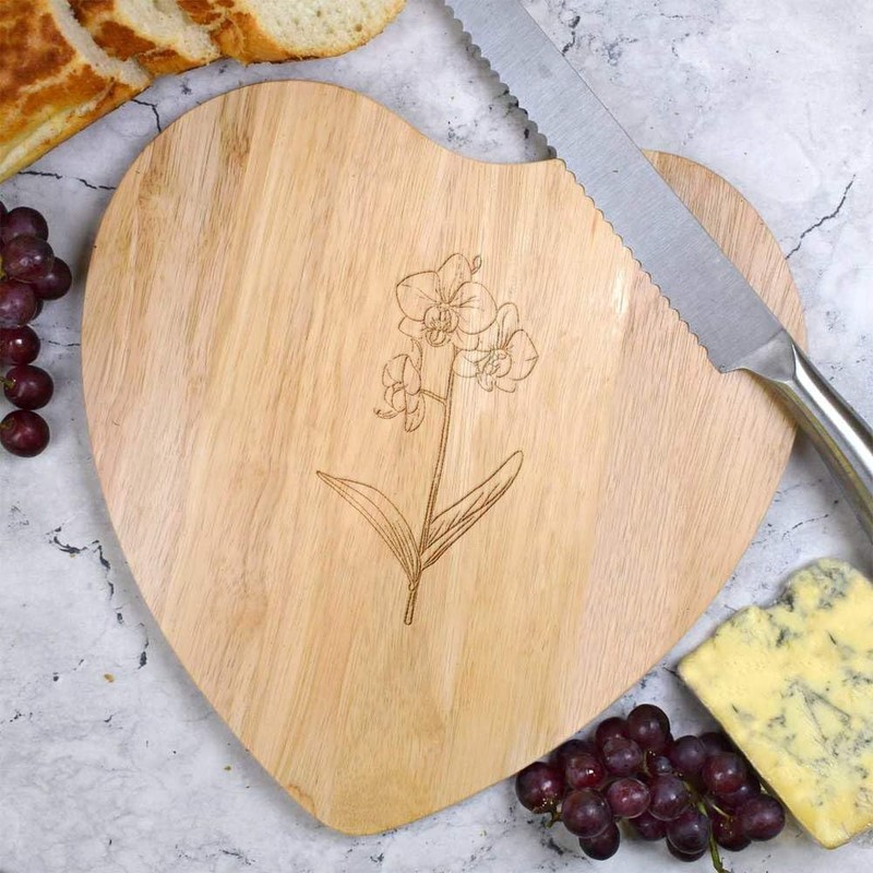 'Orchids' Wooden Heart Shaped Chopping/Cutting Board (WB00081120)