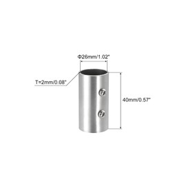 QUARKZMAN Set of 4 Straight Pipe Connectors, 202 Stainless Steel 2-Way Handrail Pipe Connectors, 40 mm Length, for 1 Inch (25 mm) OD Handrail Railing