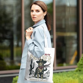 Western Cats Tote Bag Cat Themed Gifts Reusable Grocery Bags Cat Lover Gifts for Women Best Friend Daughter Sisters Beach Bag Weekender Bag for Shopping Camping Vacation Christmas Birthday Gifts