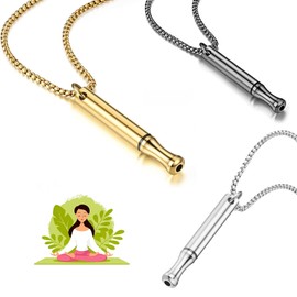 WiDream 3 Pieces Stainless Steel Breathing Necklace, Stress Relief Mindful Breathing Necklace, Meditation Necklace, Anxiety Relief Necklace, Breathing Exercise Device for Relaxation, Soothing, Gold