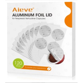 Aieve 120Pcs Aluminum Foil Seals Lid for Reusable Nespresso Pods Vertuo