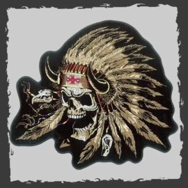 INDIAN CHIEF SKULL  EMBROIDERED 5 INCH MC  BIKER PATCH