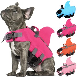 SUNFURA Shark Life Jacket for Dogs, Reflective Dog Life Vest for Swimming Boating Pool, High Flotation Dog Safety Swimsuit Adjustable Pet Life Preserver for Small Medium Dogs, HotPink L