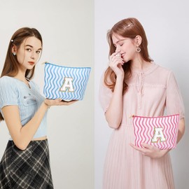 SEFORICO Personalisierte Kosmetiktasche Damen Mädchen - Geburtstagsgeschenke für Frauen A-Z Schminktaschen 2 Pack Reise Kosmetiktaschen Geschenke für Teenager Mädchen, Beste Freunde, Schweste(Rosa I)