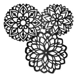 CREATCABIN Metal Mandala Wall Art Black Floral Wall Decor Iron Decorative Farmhouse Lotus Flowers Plaque Hanging Artwork Wall Sculpture for Bathroom Living Room Garden Office 11.8 x 11.8 Inch