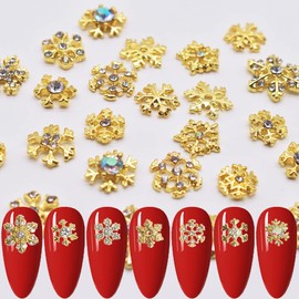 LIFOOST Nail Charms Snowflake Rhinestones for Nails 24Pcs 3D Gold Crystals Diamonds Nail Charms and Gems Y2k Nail Jewels for Nail Art