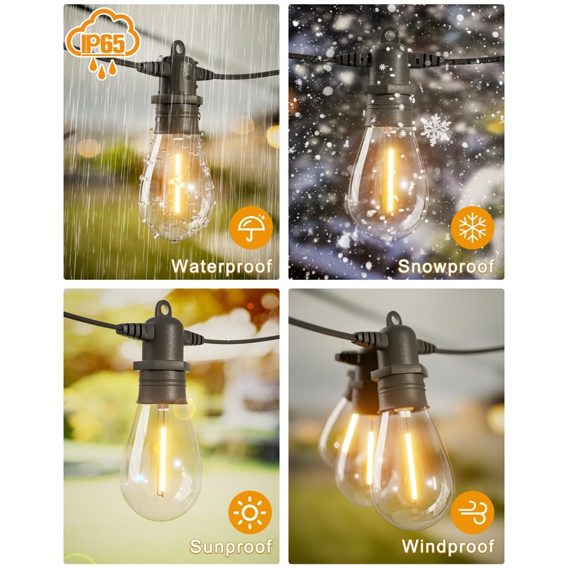 Jerritte 60FT LED Outdoor String Lights with 16+1 Edison Shatterproof