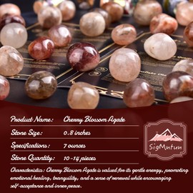 SigMntun SigMntun Polished Stone Set Cherry Blossom Agate Crystals, Handpicked Tumbled Gemstones Rocks, Pebbles for Reiki, Chakra, Healing, Home Decor 0.8 inches 7 oz