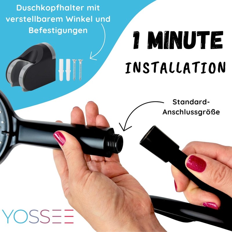 YOSSEE 1.5M Smooth PVC Shower Hose and Head Bundle with