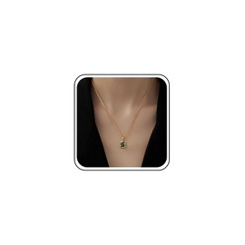 TseenYi Vintage Emerald Pendant Necklace Square Emerald Necklace Green Square Crystal Necklace Gold Chain Necklace Minimalist Chain Choker Necklace Jewellery for Women and Girls, Crystal