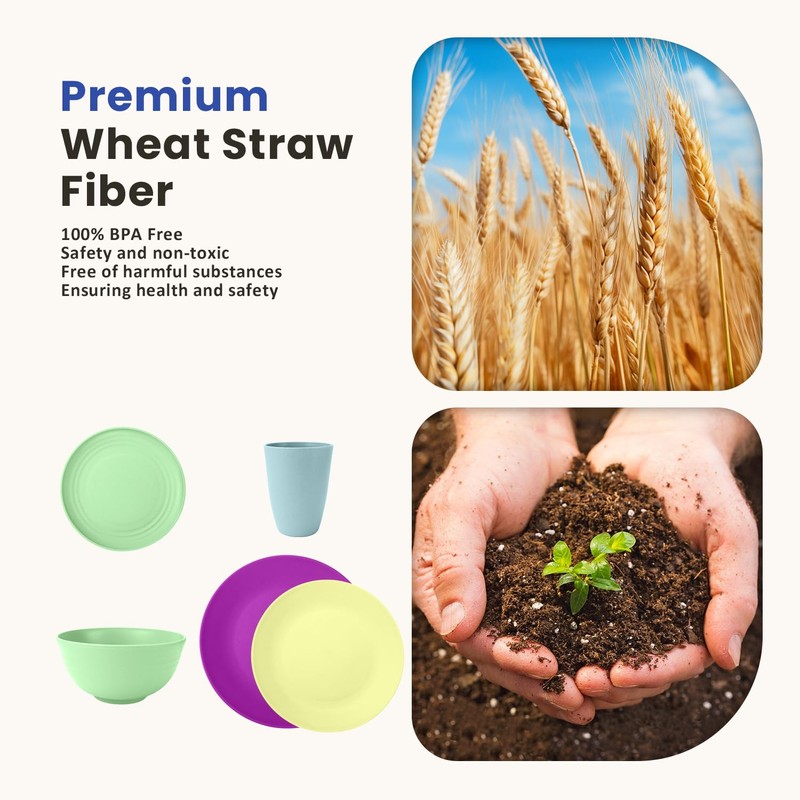 Homienly 40-Piece Kichen Dinnerware Set, Wheat Straw Dinnerware Set, Plates,