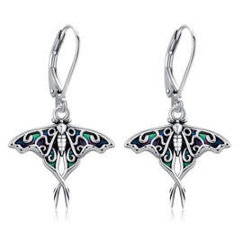 URONE Moth Earrings 925 Sterling Silver Moth Dangle Earrings With Abaone Shell Luna Moth Jewelry for Women