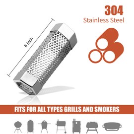 Smoke Tube for Pellet Smoker-SROKIO 6 Inch Smoke Tube BBQ Stainless Steel for Pellet Smoker Hot or Cold Smoker Accessories, with Brush