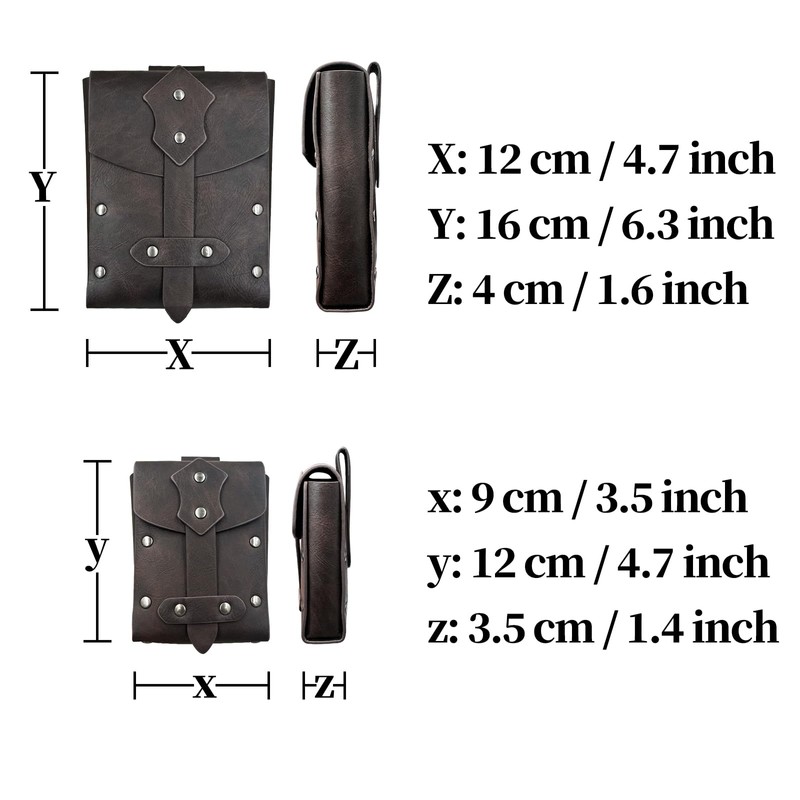 HiiFeuer 2 Pieces Medieval Faux Leather Studded Belt Pouch, Retro