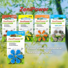 ZeniPower Size 675 1.4V MF Hearing Aid Battery PR44, 7003ZD, ZA675 One card 6 pc