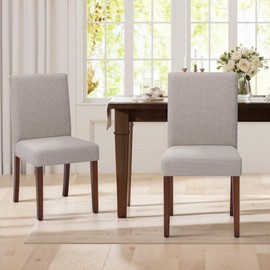 Upholstered Parsons Dining Chairs Set of 2, Modern Dining Room Chairs with Back, Fabric Kitchen Side Chairs with Wood Legs for Dinner Farmhouse Restaurant, Brown