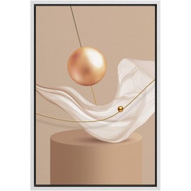 SIGNFORD Framed Canvas Print Wall Art Gold White 3D Sphere Geometric Landscape Abstract Shapes Digital Art Modern Art Decorative Sci-Fi & Fantasy for Living Room, Bedroom, Office - 24"x36" White