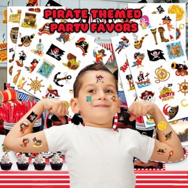 96PCS Pirate Ship Nautical Pre-Cut Temporary Tattoos for Kids | Super Cute Theme Birthday Party Favors, Supplies, Decorations, Mermaid Treasure Fake Tattoo Stickers, School Prizes & Gifts Boys & Girls