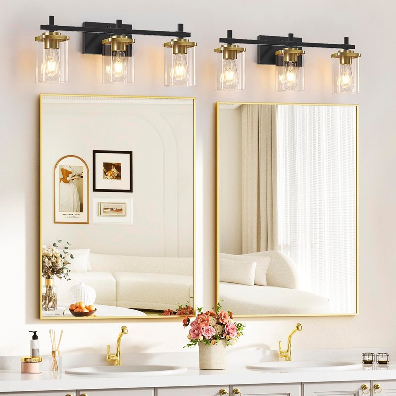 Spiglamm 3-Lights Black and Gold Bathroom Light Fixtures Over Mirror,