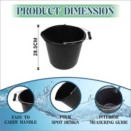 Black Plastic Builders Bucket 3 Gallon 14 Litre Water Mixing Storage Strong with Measuring Guide, Handle And Spout (Made in U.K)